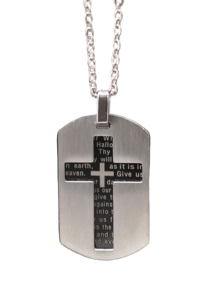 20’’ Silver & Black Lord’s Prayer, Stainless Steel Necklace