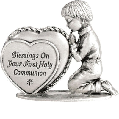 Praying Boy with Heart Figurine - First Communion