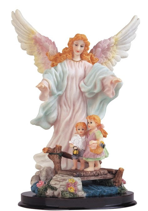 9" Guardian Angel on Bridge Resin Statue