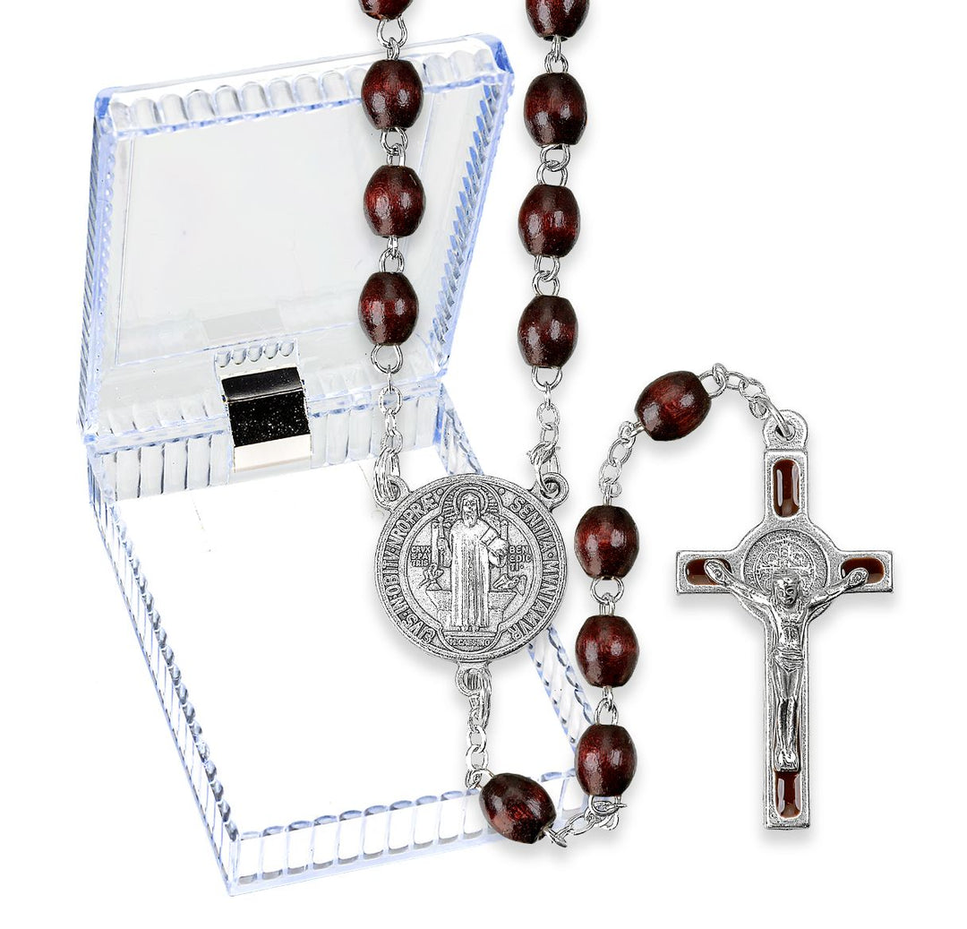 Benedictine Brown Wood Bead Rosary