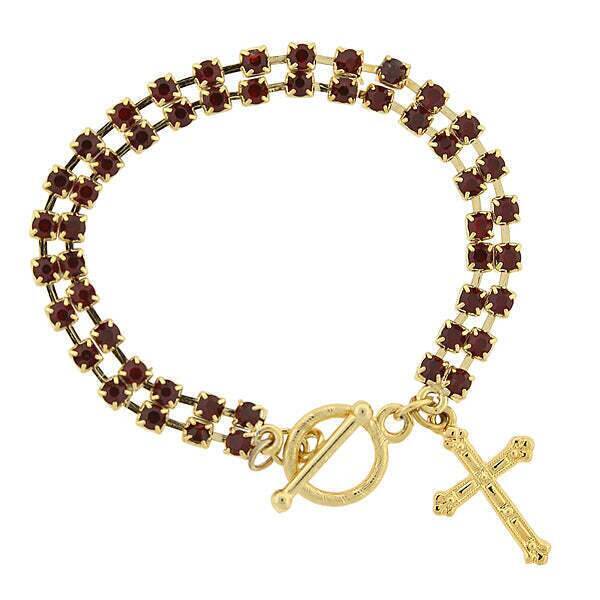 Rhinestone Crystal Cross Drop Toggle Bracelet