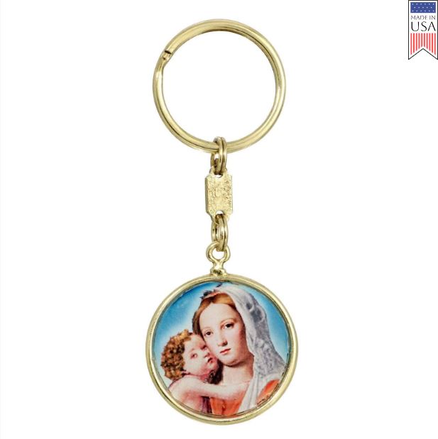 Round Madonna and Child Key Ring