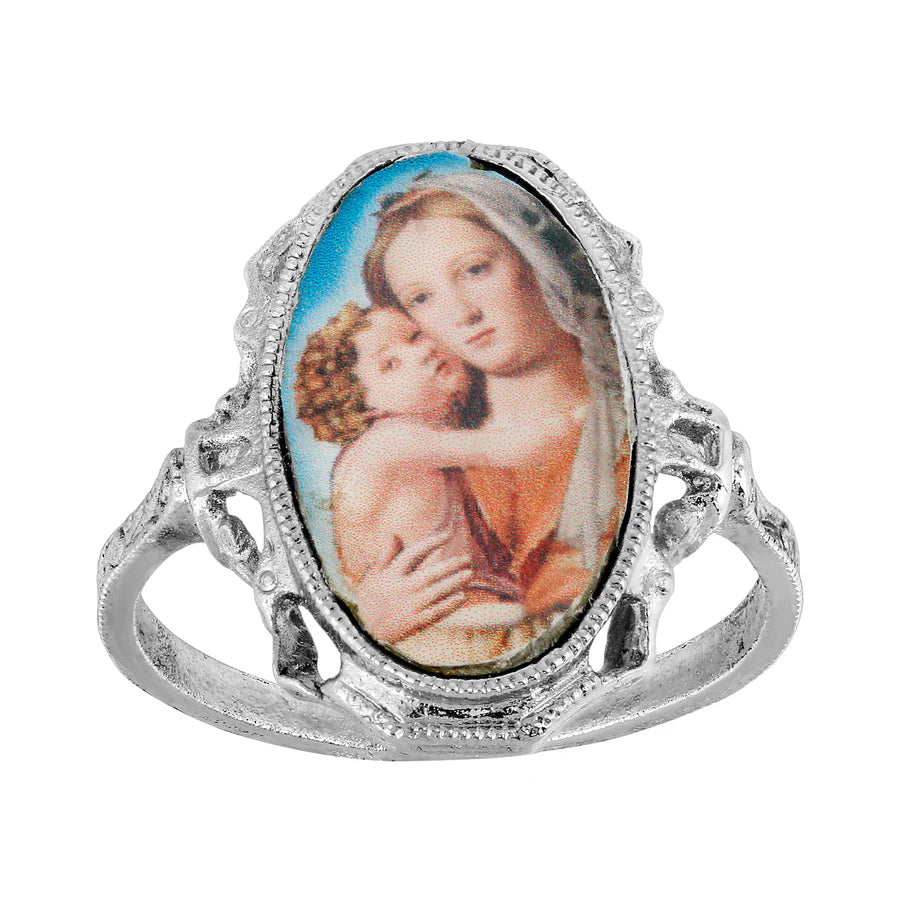 Oval Mary and Child Decal Ring