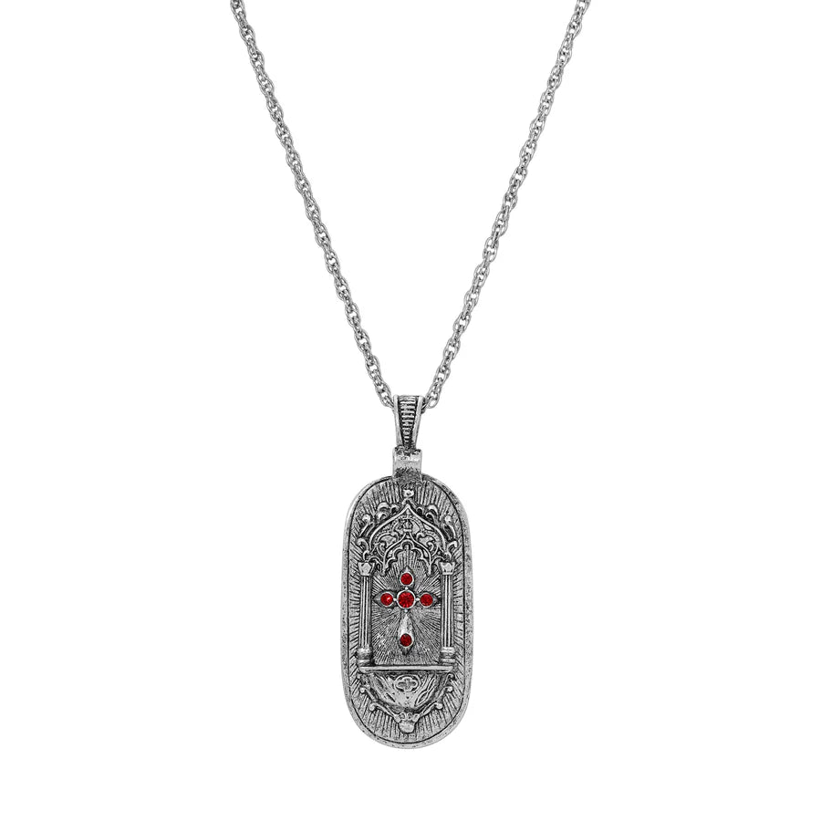 Holy Cross Siam Red Crystal Reliquary Pendant Necklace