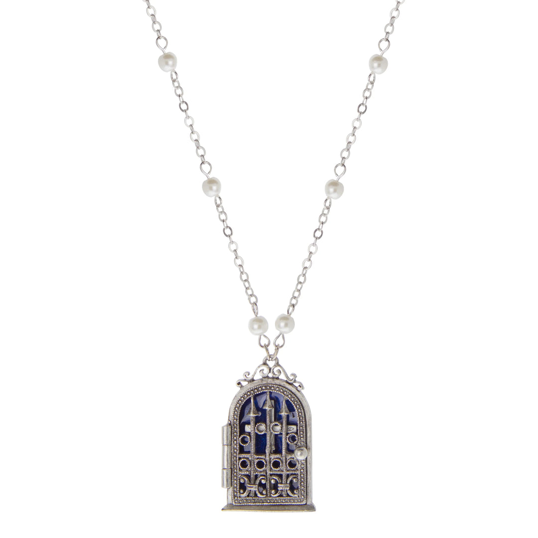 Gate & Crucifix Blue Enamel Reliquary Necklace