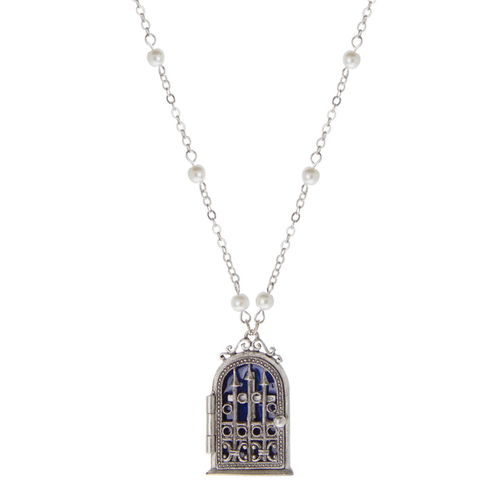 Gate & Crucifix Blue Enamel Reliquary Necklace