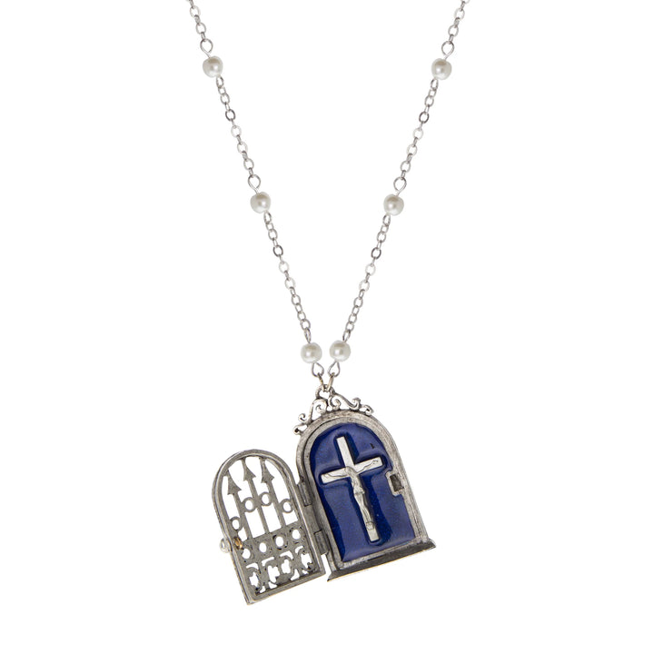 Gate & Crucifix Blue Enamel Reliquary Necklace