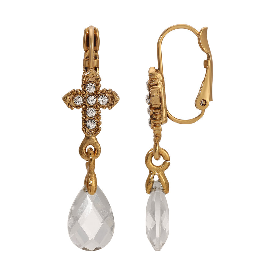 Crystal Cross Briolette Stone Elegance Drop Earrings - Crystal Clear