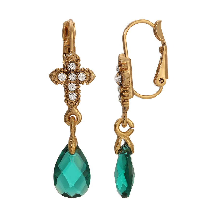 Crystal Cross Briolette Stone Elegance Drop Earrings - Green