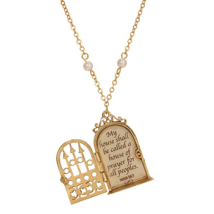 Isaiah 56:7 Door Locket Faux Pearl Necklace