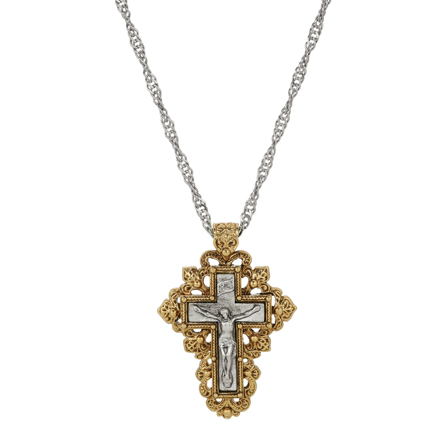 Fleur De Lis Cross & Crucifix Pendant Necklace