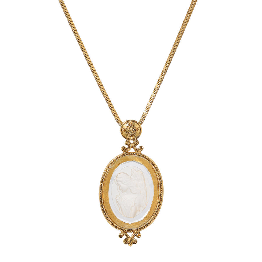 Angel in Prayer Oval Glass Intaglio Pendant Necklace