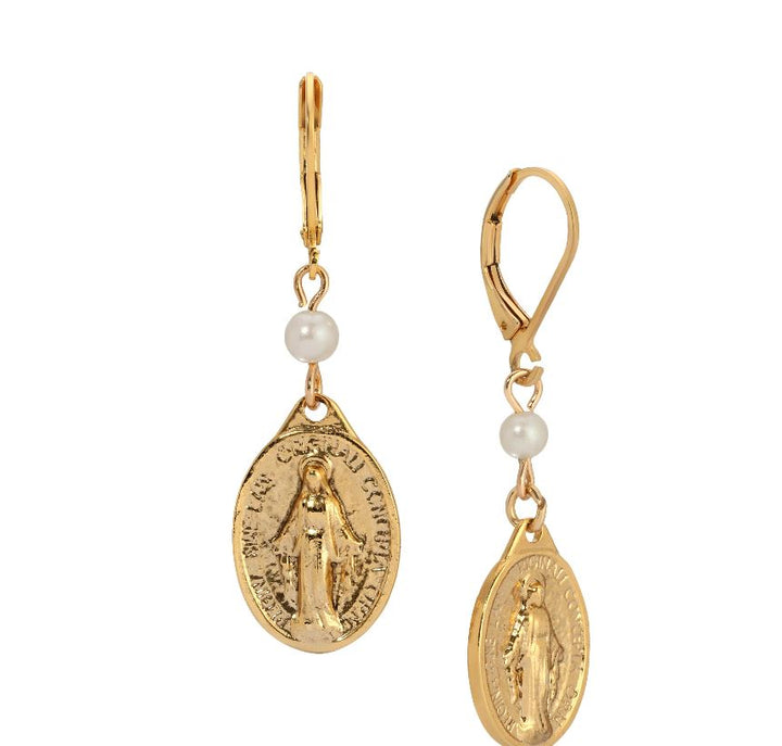 Miraculous Medal & Beads Dangle Earrings