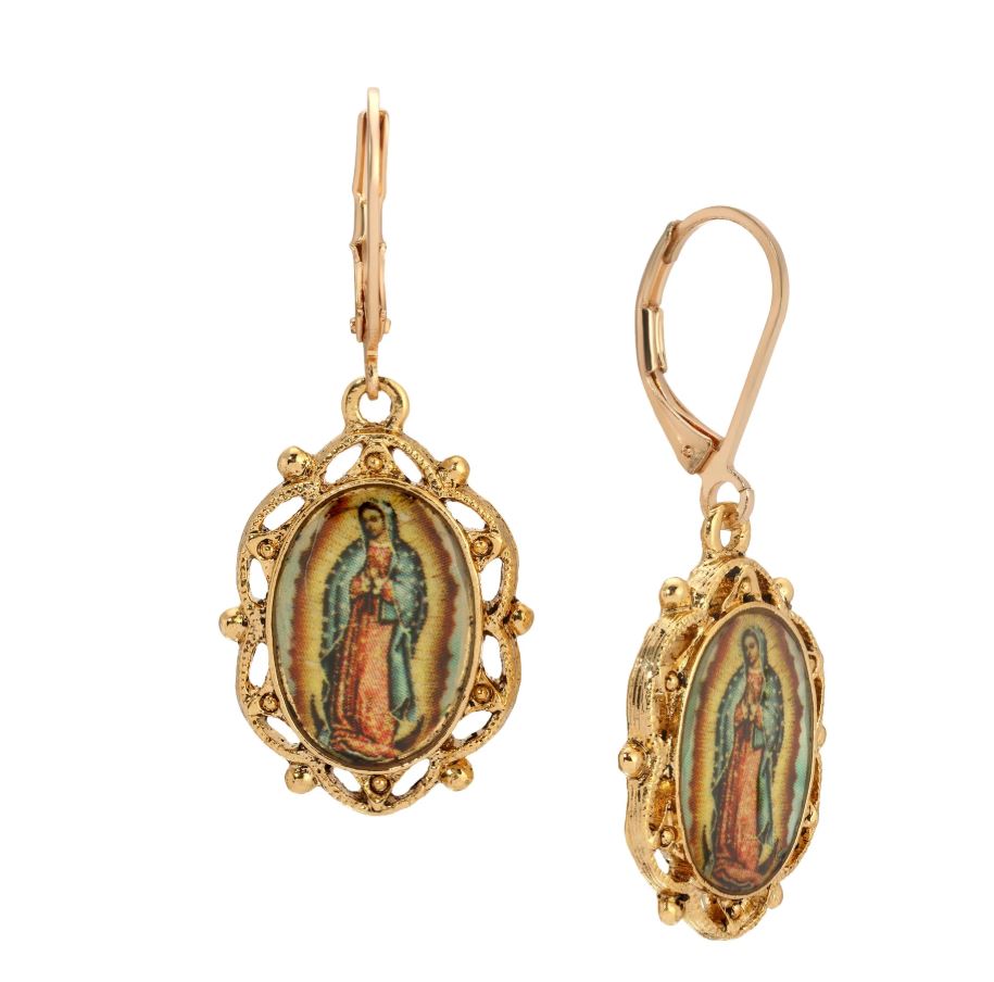 Our Lady of Guadalupe Oval Decal Drop Earrings