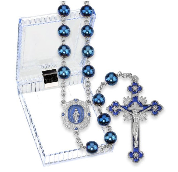 Blue Natural Hematite Stone Rosary
