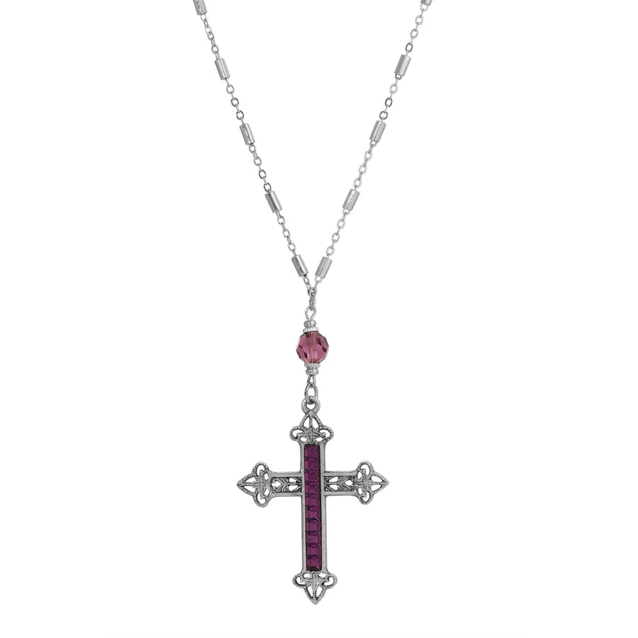 Stick Stone Filigree Cross Pendant - Amethyst