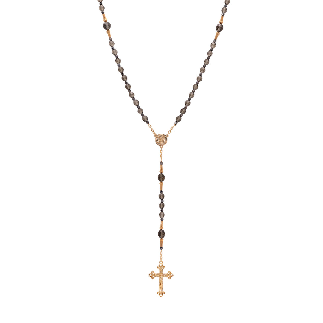 Symbols Of Faith Mary Medallion & Crucifix Black Diamond Crystal Bead Rosary