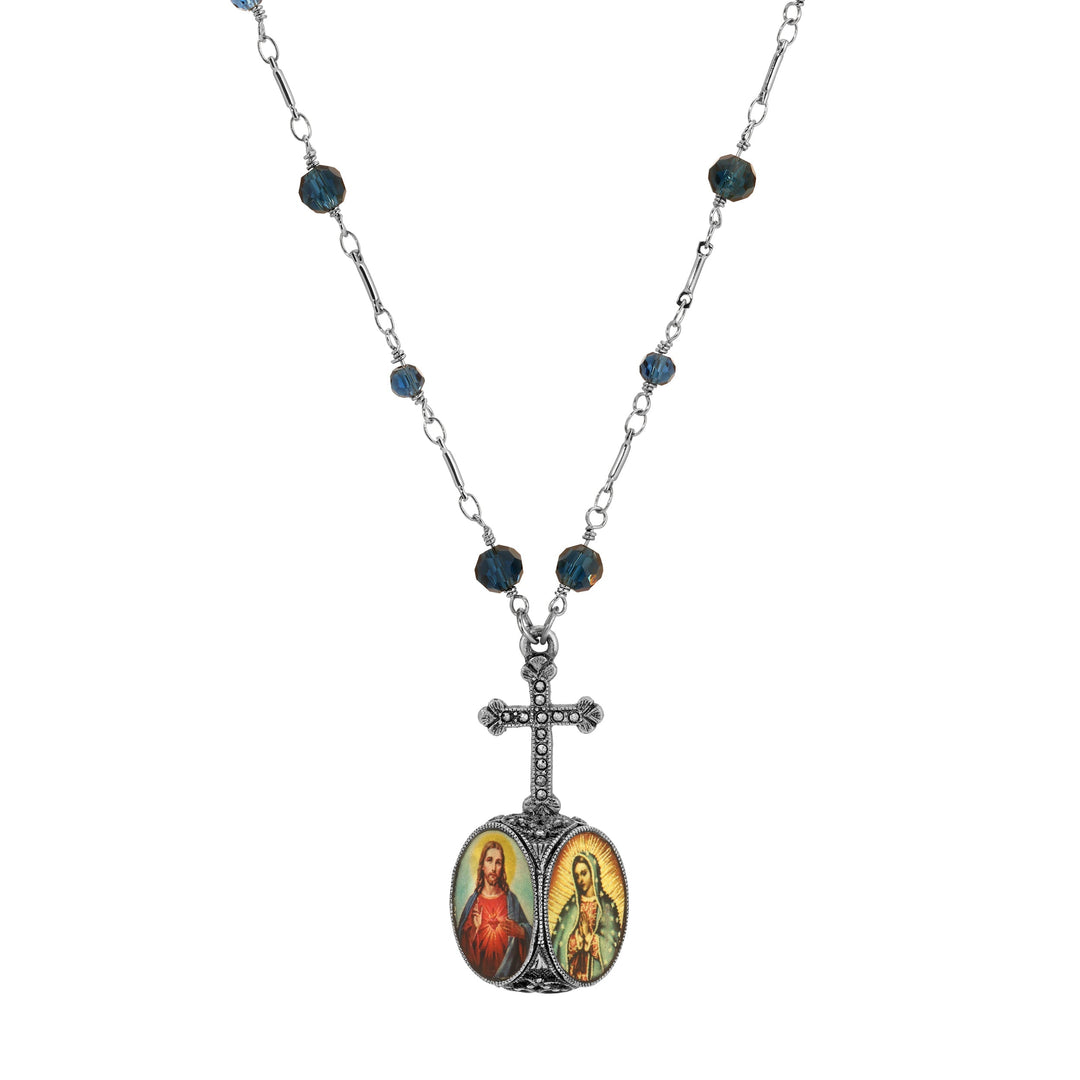 Symbols Of Faith Montana Crystal Cross & Double Decal Pendant Necklace 25"