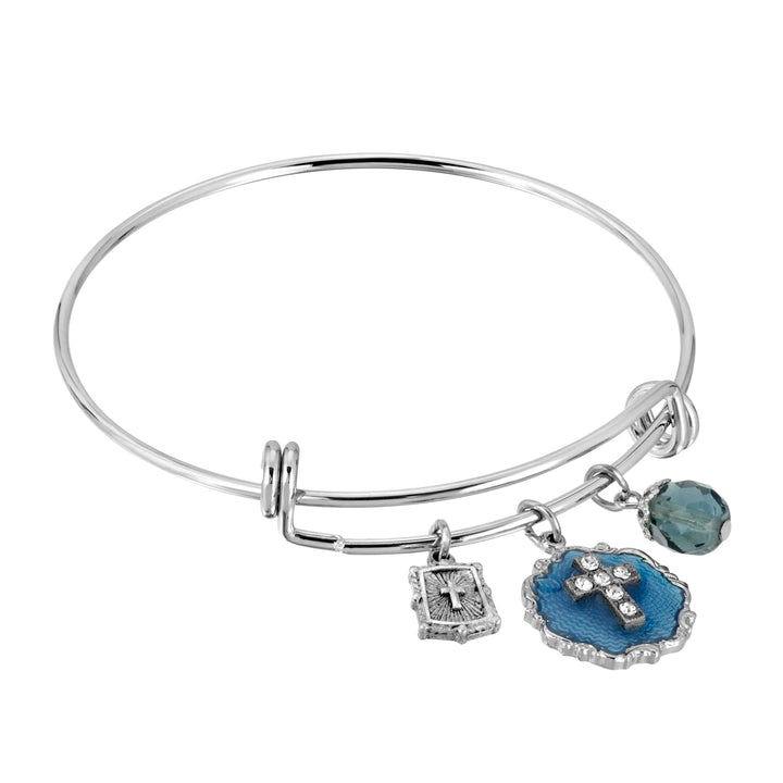 Blue Enamel Crystal Cross Beaded Slide Charm Bracelet