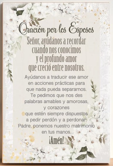 4" x 6"  Prayer for Marriage Spanish MDF Plaque