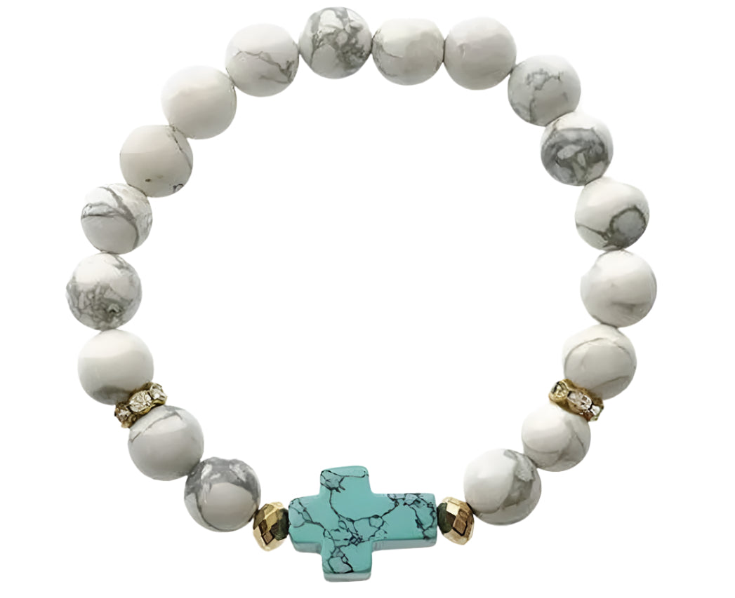 Turquoise Howlite Cross Beaded Bracelet