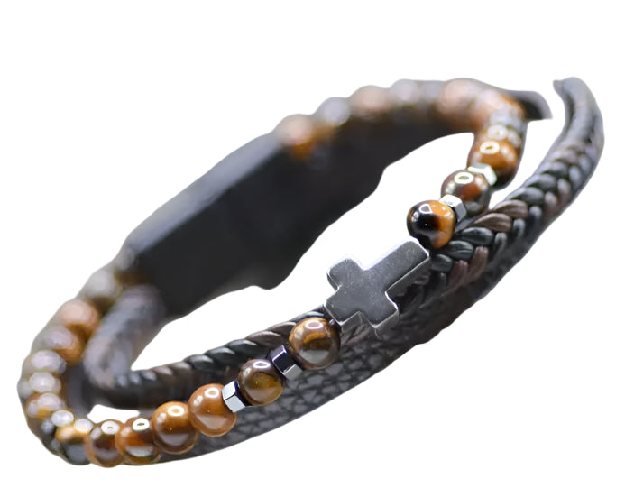 Leather Tiger Eye Beaded Bracelet