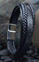 Black Leather Stamped Cross Bracelet
