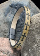 Leather Cross Stamped Bracelet - Mustard