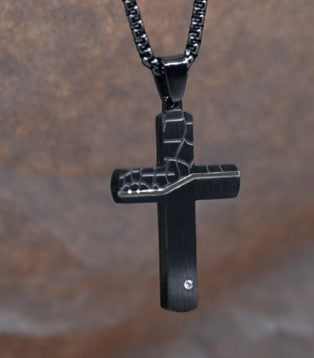 13.5" Black, Silver Crystal accents, Stainless Steel Necklace