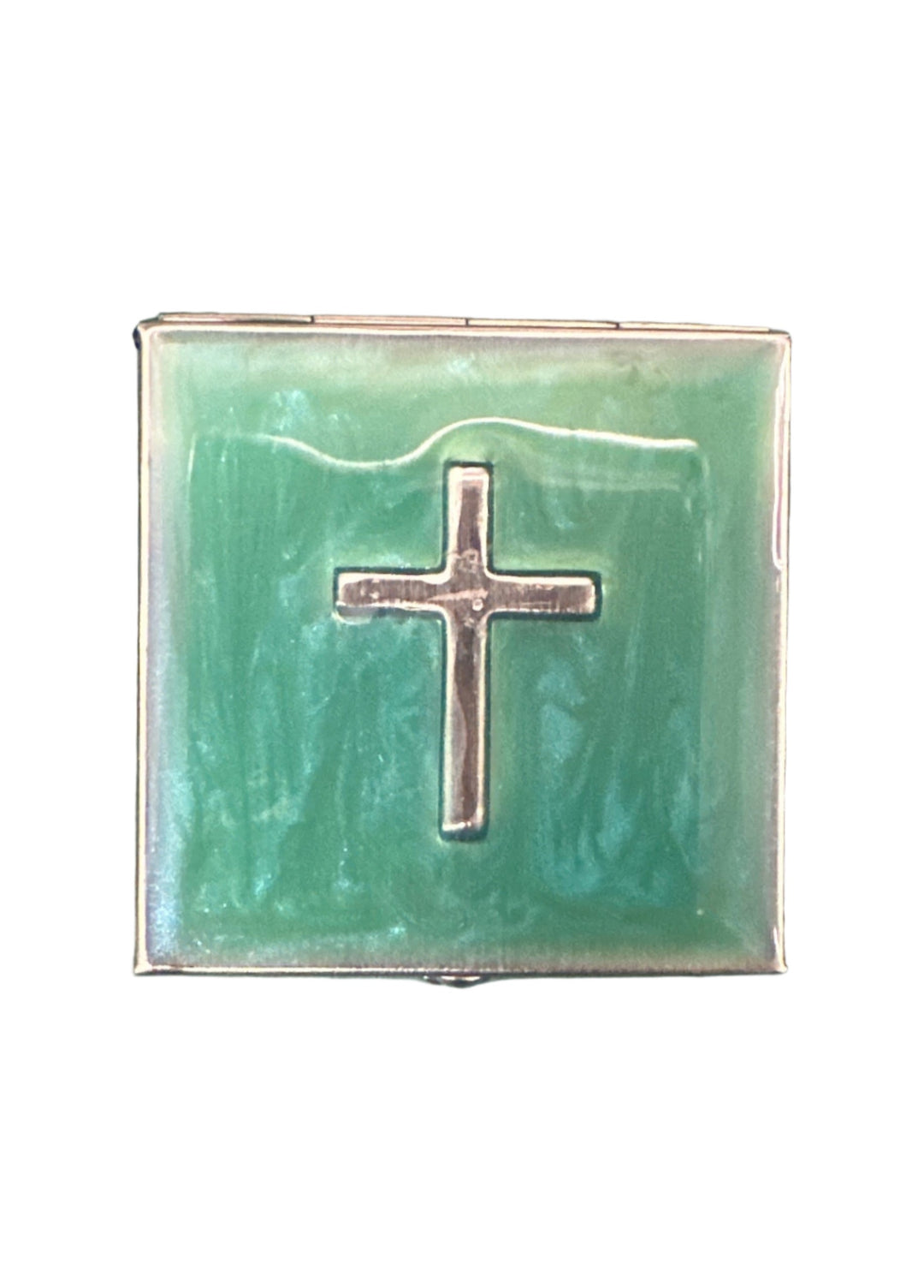 Blue/Green Enamel Cross Pill Box