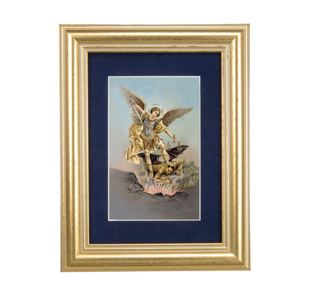 Gold Leaf Frame Navy Blue Matte with Saint Michael Print