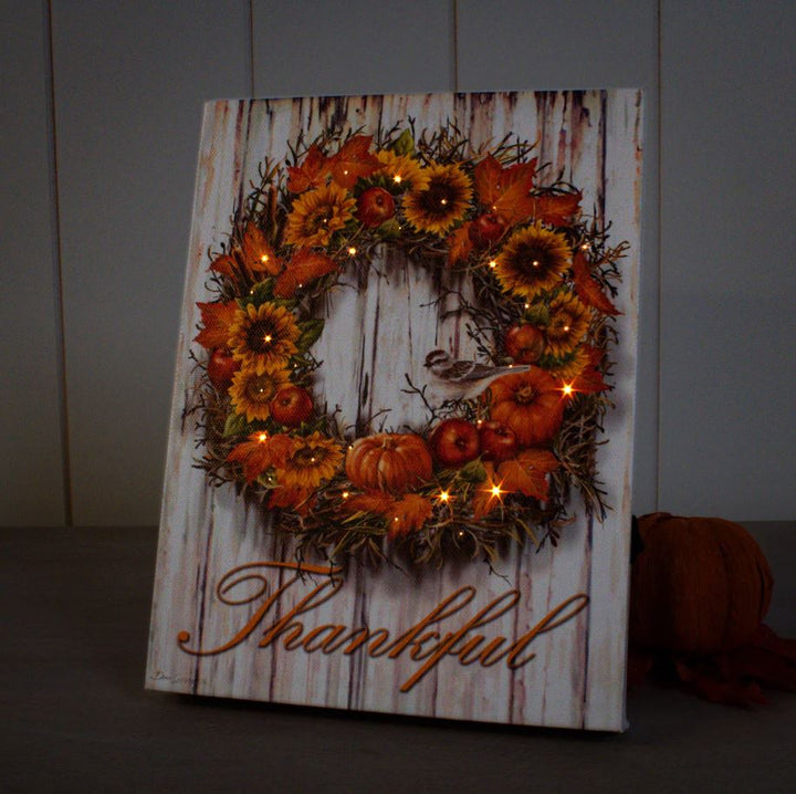 8"x6" Thankful Lighted Tabletop Canvas