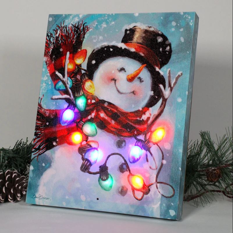 8"x10" Musical Snowman Lighted Tabletop Canvas