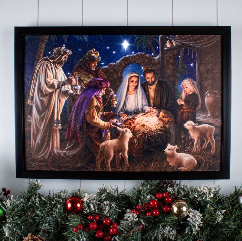 14"x20" The Nativity Framed Lighted Canvas