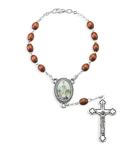 6mm Round Brown Wood Bead Auto Rosary.