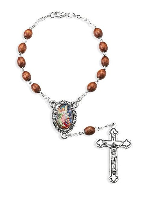 6mm Round Brown Wood Bead Auto Rosary.