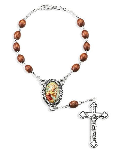 6mm Round Brown Wood Bead Auto Rosary.
