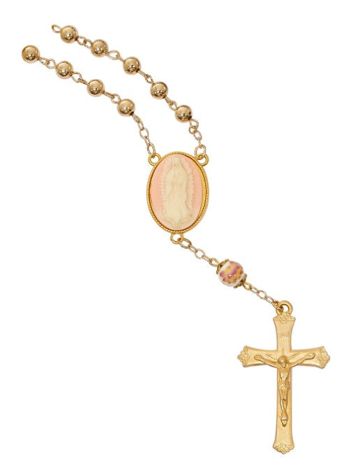 6mm Our Lady of Guadalupe Gold Cameo Auto Rosary