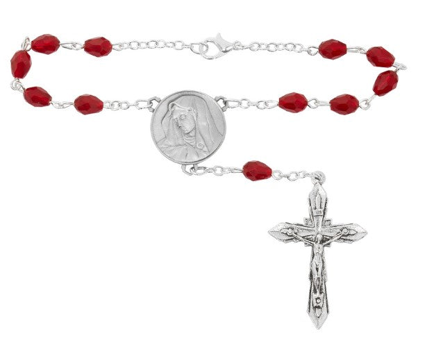 7mm Red Teardrop Our Lady of Sorrows Auto Rosary