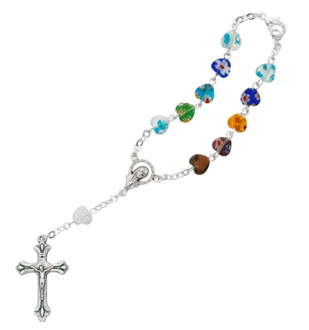 8mm Murano Glass Heart Auto Rosary