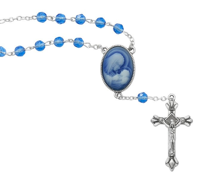 7mm Blue Mother and Child Cameo Auto Rosary