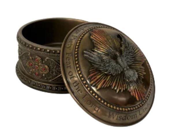 2.25" Round Bronze Holy Spirit Trinket Box