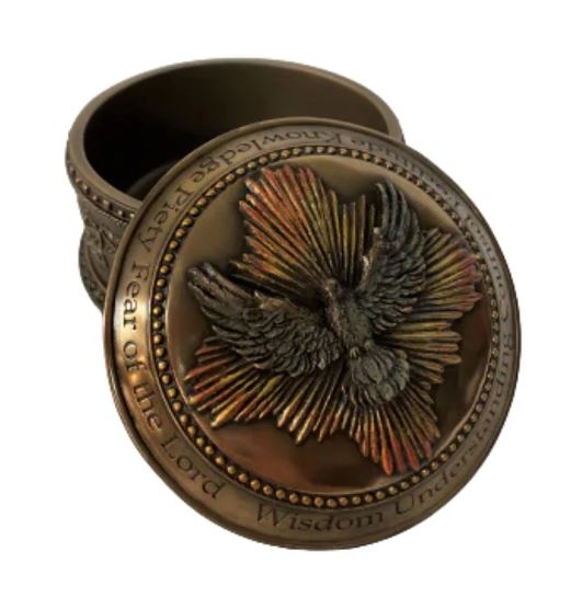 2.25" Round Bronze Holy Spirit Trinket Box