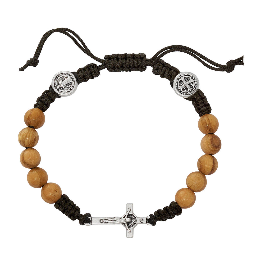 St. Benedict Olive Wood Adjustable Bracelet