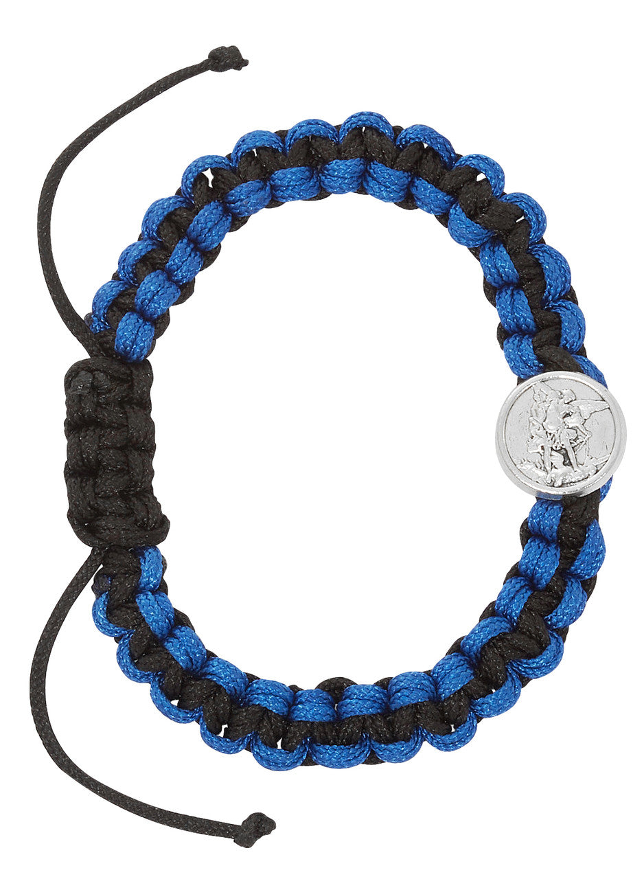 St. Michael Blue Black Corded Adjustable Bracelet