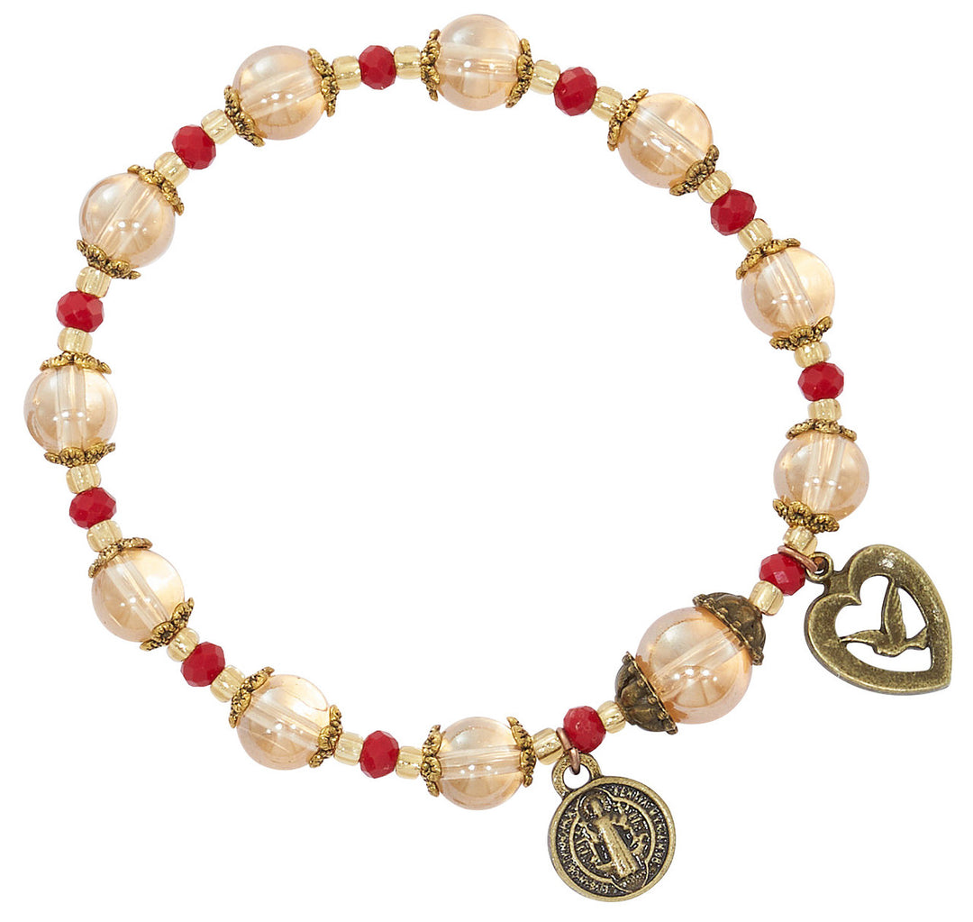 8mm Capped Topaz Holy Spirit & St. Benedict Stretch Bracelet