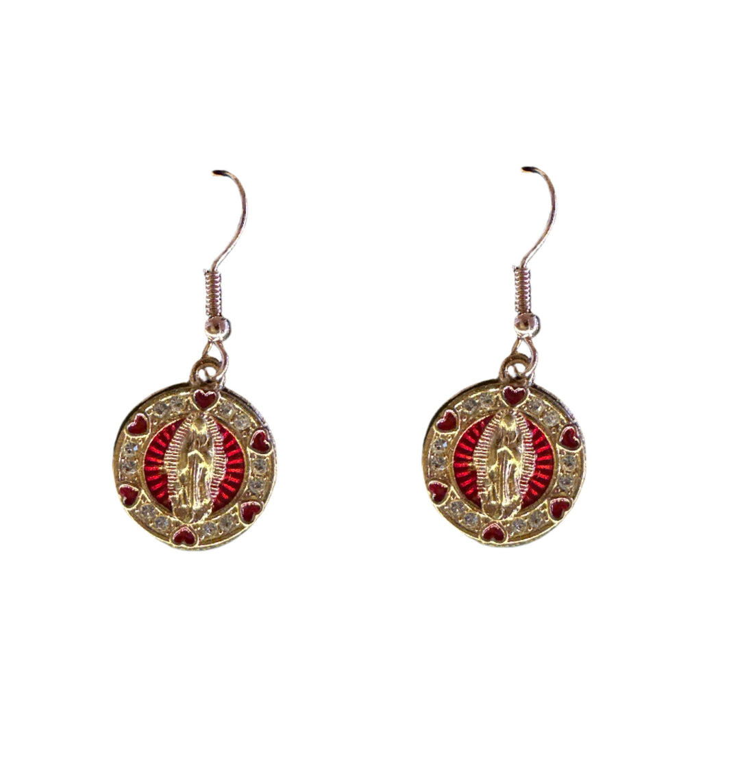 Gold & Red Our Lady of Guadalupe Earring Set