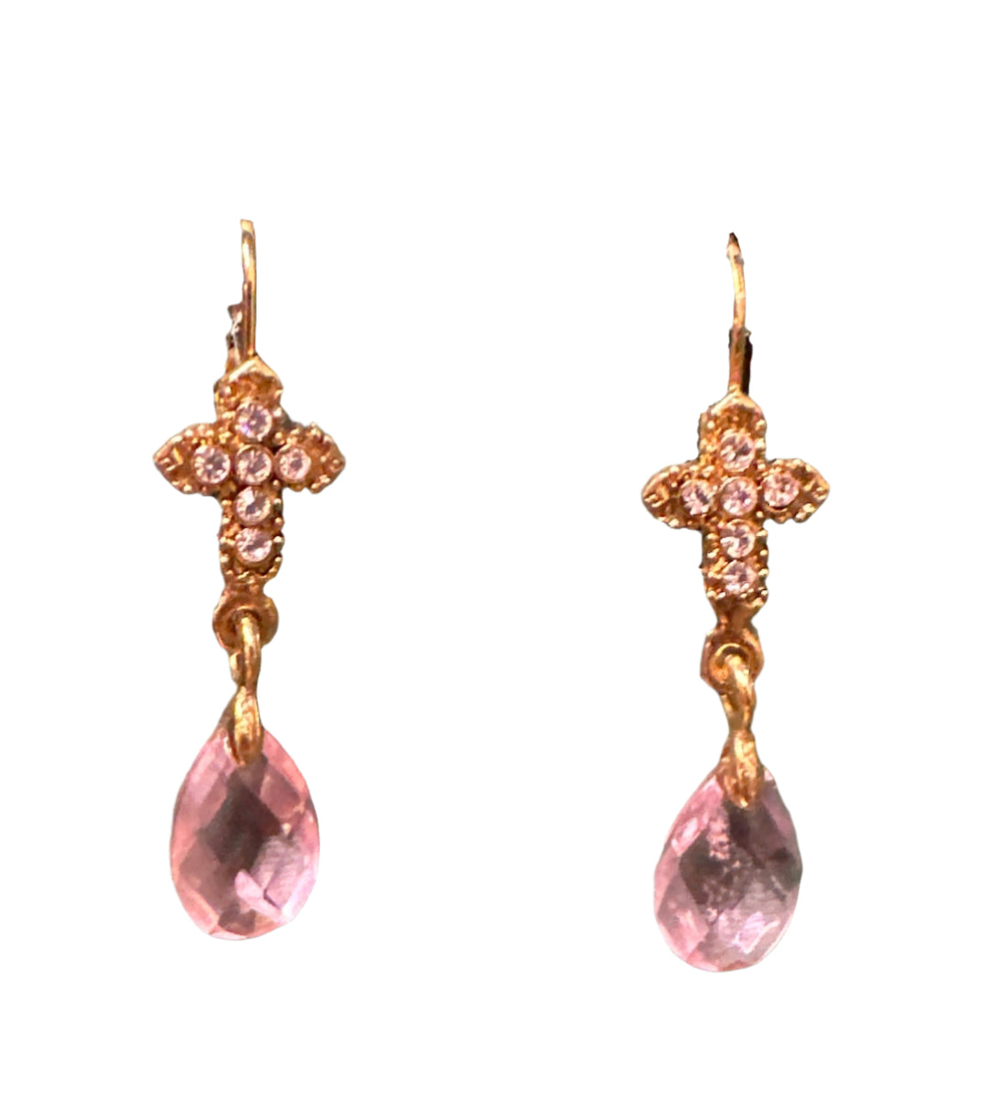 Crystal Cross Briolette Stone Elegance Drop Earrings