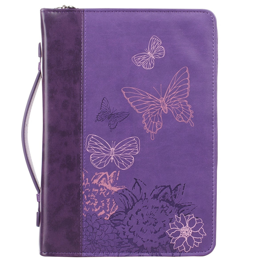 New Creation Purple Butterflies Faux Leather Fashion Bible Cover - 2 Corinthians 5:17