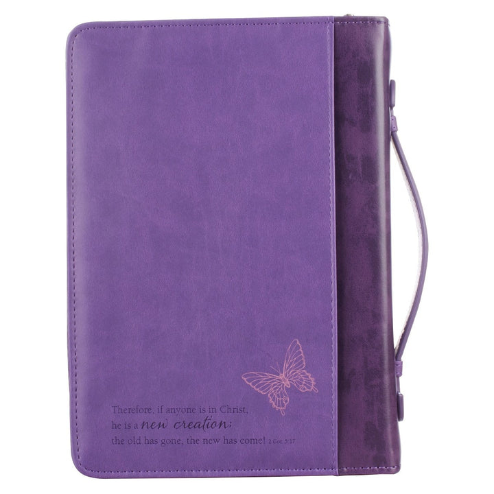 New Creation Purple Butterflies Faux Leather Fashion Bible Cover - 2 Corinthians 5:17